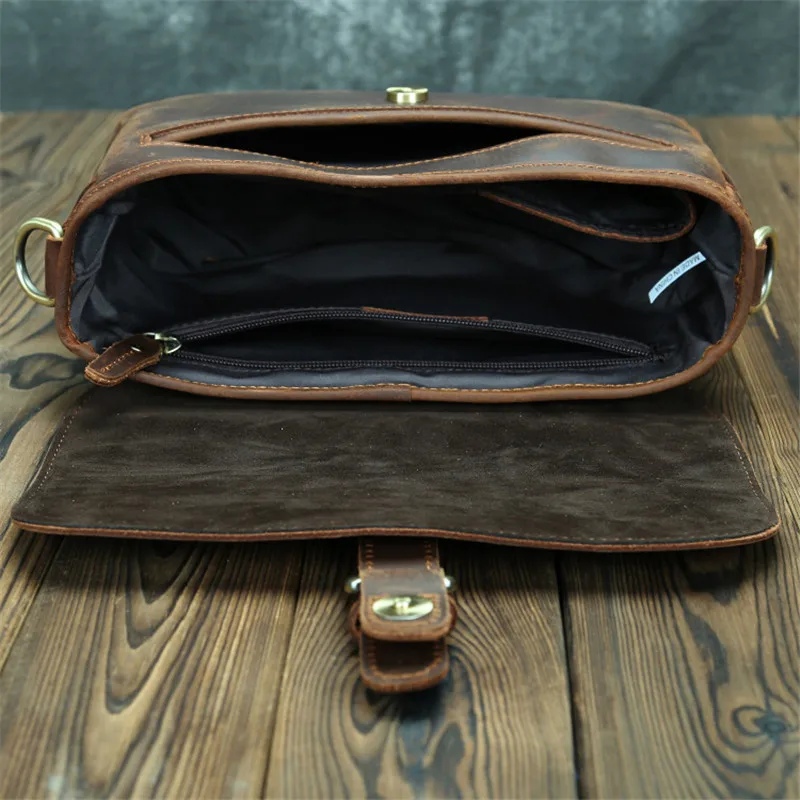 Fashion retro high-quality crazy horse cowhide men's coffee shoulder bag outdoor daily work real leather square messenger bag
