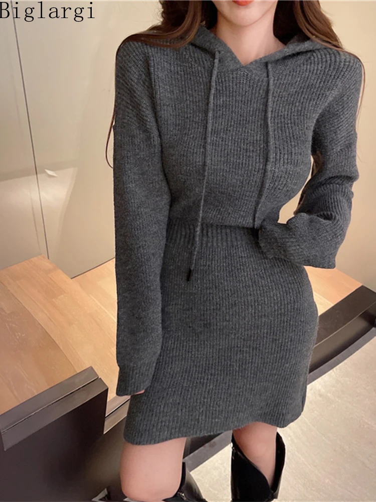 

Autumn Winter Chic Knitted Sweater Dress Women Ladies Elegant Dresses Korean 2022 New Casual Office Woman Hip Mini Knit Dress