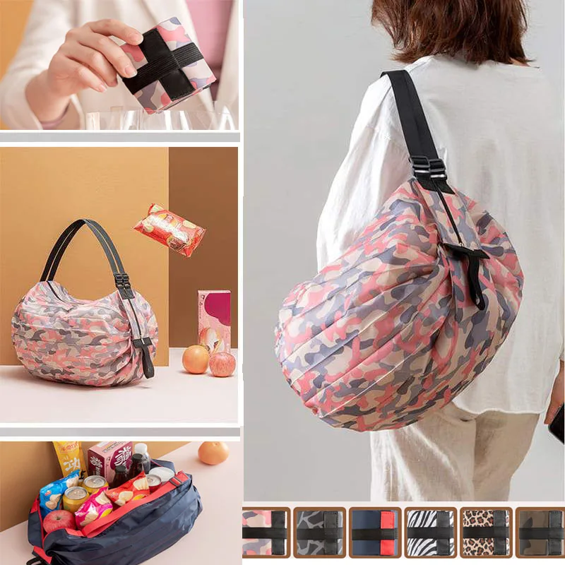 Foldable Large Capacity Travel Portable Shopping Bag Creative Design Strong Load-bearing Thick Foldable Fashion Convenient Bag