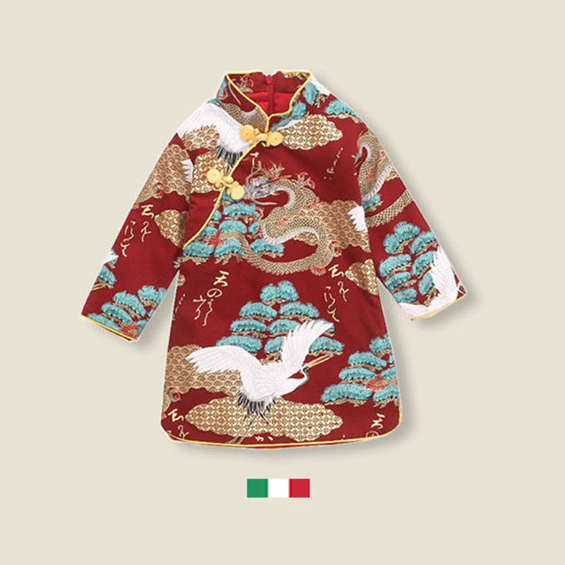 Vintage Chinese Traditional Embroidery Cheongsam For Girls Tang Suit New Year Dress Kids |