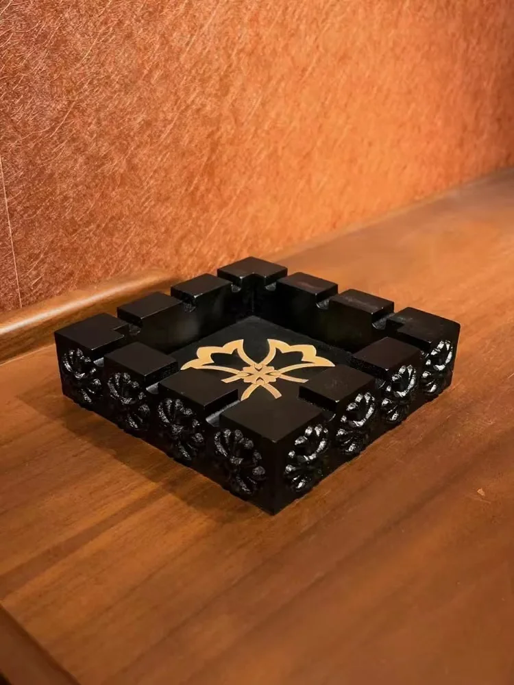 

Cross relief, retro solid wood carving, decorative square ashtray decoration, gift box
