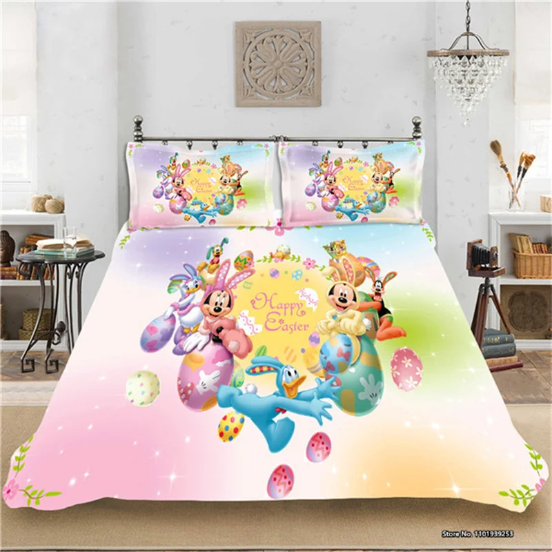 

New Mickey Minnie Bedroom Decor Bedding Set Children Baby 3D Digital Printed Quilt Case Pillowcase Home Textile