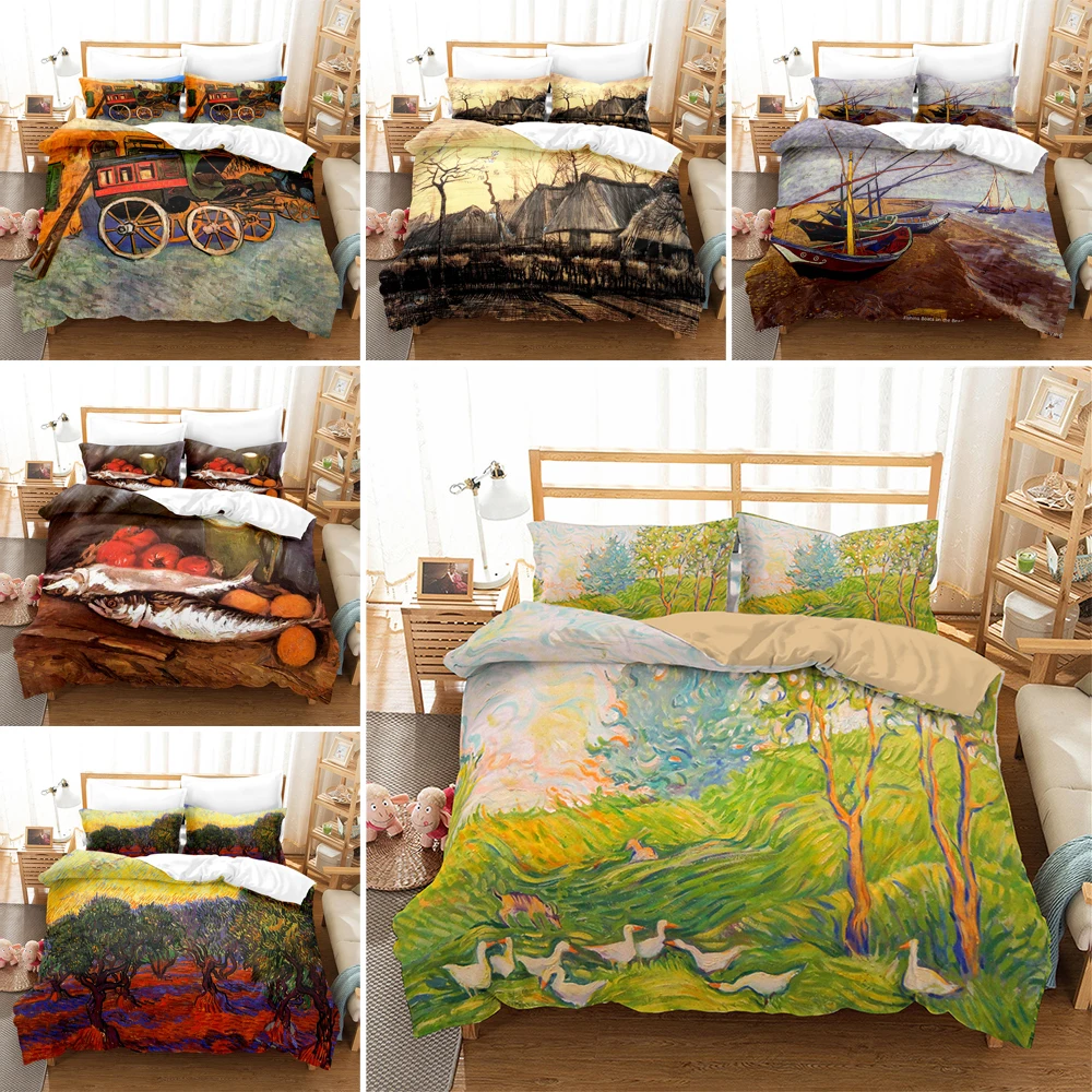 

Famous Oil Painting Home Textile Van Gogh Style Bedding Set Teens 2/3pcs Twin Full Size Polyester Comforter Cover With Zipper