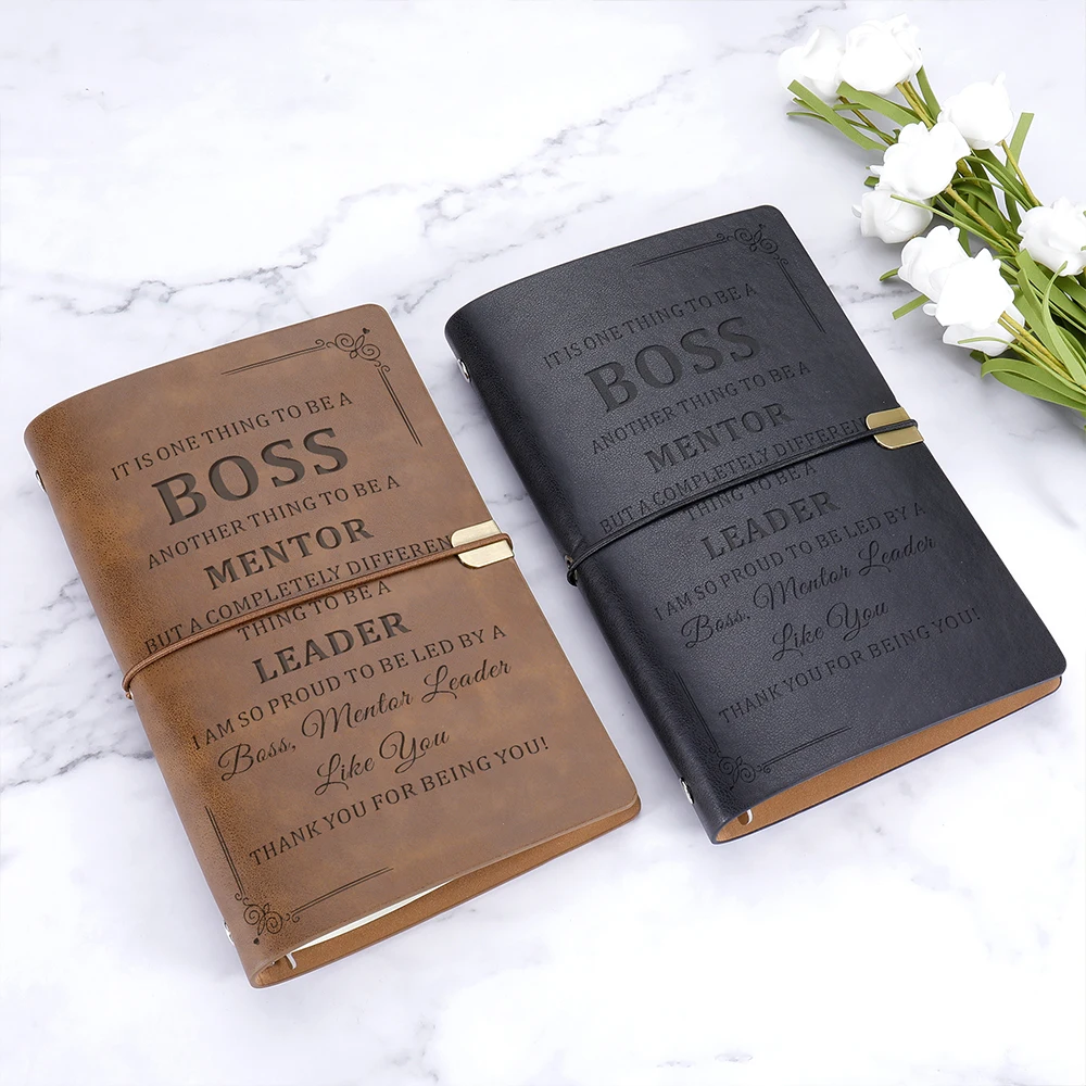 

Boss Leather Journal Appreciation Gift Writing Notebook for Best Leader Mentor from Employee Coworker Retirement Going Away Gift