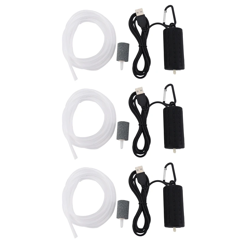

3x USB Mini аэрационный насос воздушный насос, аэратор для аквариума, ультратихий мини-аквариум, кислородный насос для рыбалки, черный