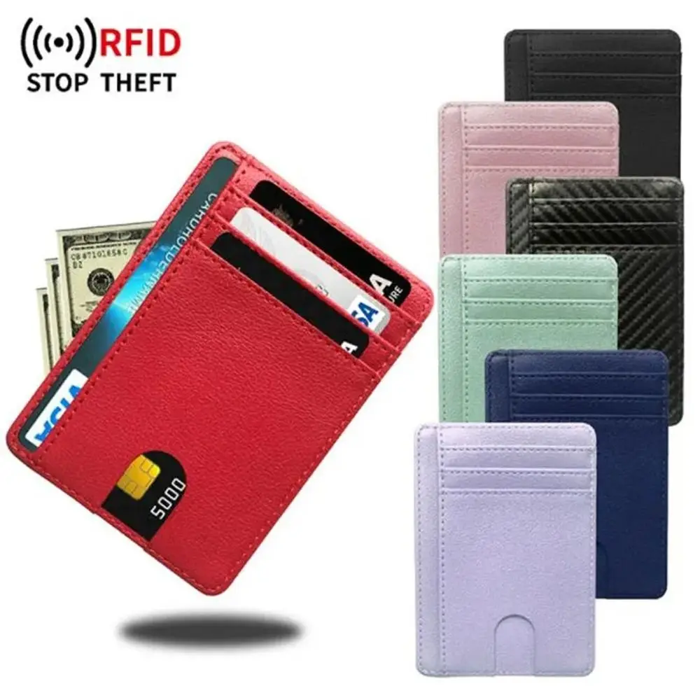 

Portable Luxury Leather Credit ID Card Holder 8 Slots Slim Mini Purse Anti Theft Ultra-thin Stripe Money Wallet