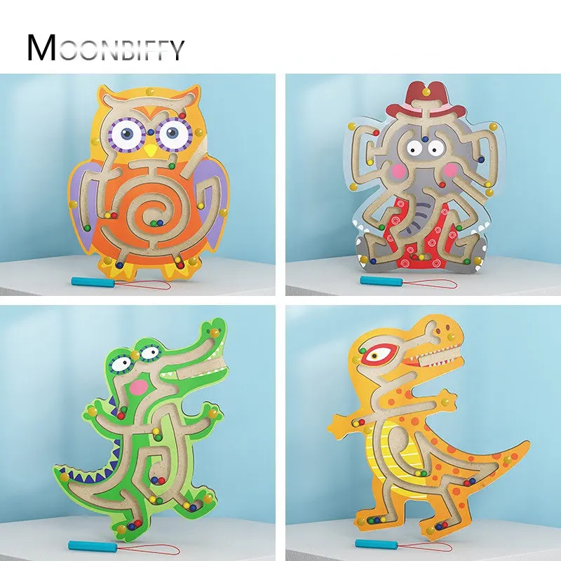 

Деревянные магнитные ручки Монтессори с бусинами для животных, движущиеся игрушки-лабиринты, игра-головоломка для дошкольников и детей, Игрушки для раннего развития