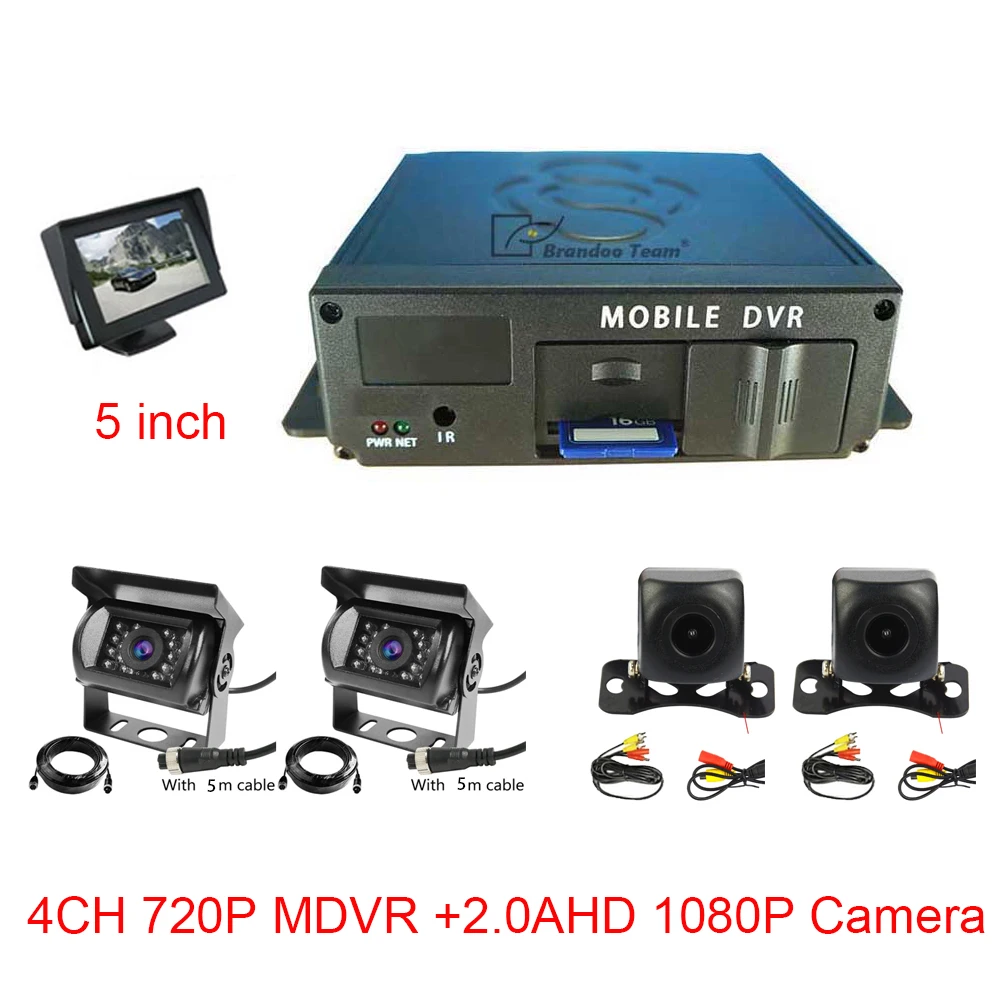 

4CH MDVR 1080P камера 720P мобильный автомобильный DVR комплект Автомобильная камера видео рекордер 5 дюймов монитор whit IR камера