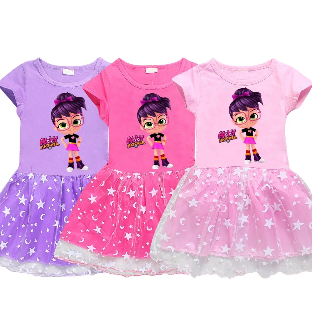 

Abby Hatcher E Kids Clothes Knee-Length Dresses Cute Cotton Gauze Full Dress Teenagers Cartoon Baby Girls Party Clothing