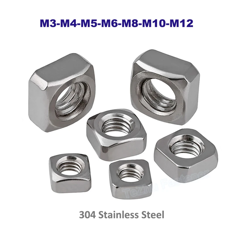 

2-50pcs Square Nut A2 304 Stainless Steel M3 M4 M5 M6 M8 M10 M12 Square Nuts Din557 Metric Threaded Quad Nut Locking Fasteners