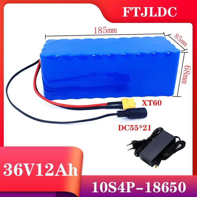 

36V12Ah 18650 Li ion Battery pack 42V 10S4P High Power XT60 plug Balance car Motorcycle Electric Bicycle Scooter BMS+ 2A Charger