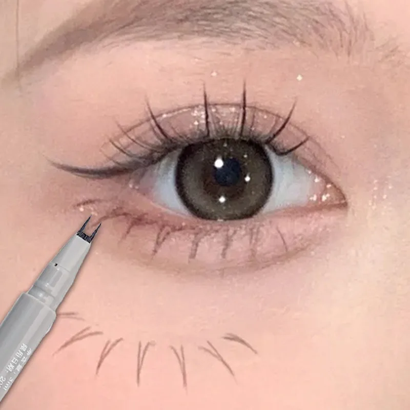 

2 Fork Tip Black Brown Liquid Eyeliner Pencil Ultra-thin Lasting Quick Dry Smooth Lower Eyelash Eyebrow Pen Eyes Makeup Cosmetic