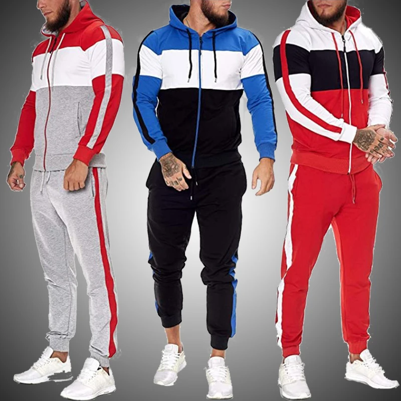 

2022 Spring Autumn Men's Hooded Patchwork Sports Hoodeis Set Fashion Casual Jogger Sweatshirts Pants Suit Men Tracksuit 2 Pieces