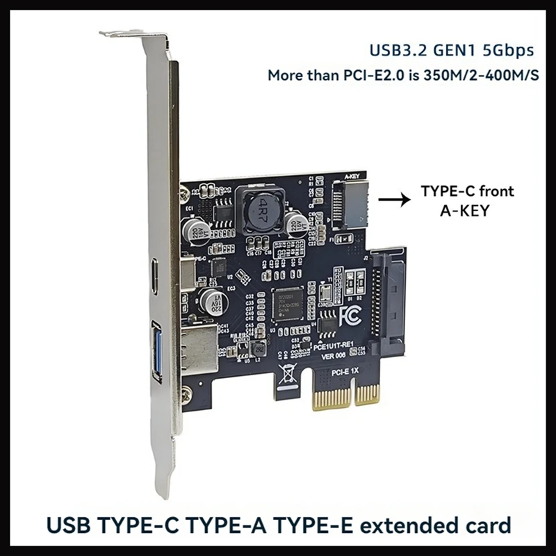 Фото Новый! !PCI-E 1X к USB3.2 GEN1 USB-A+Type-C+TYPE-E Передняя карта адаптера Pcie к Type-C Type-E USB3.2 Карта расширения 5 Гбит/с №5