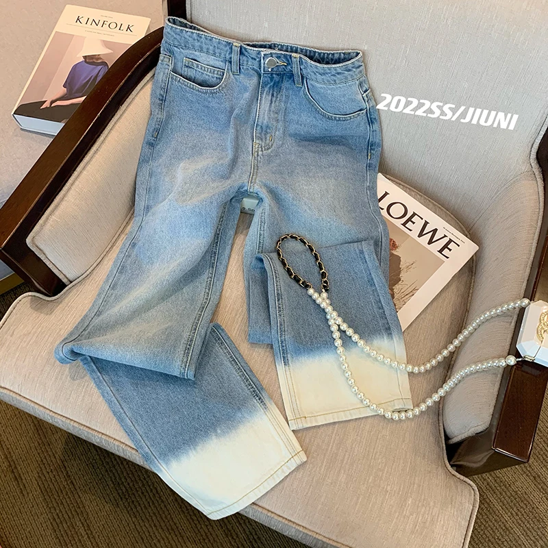 

CMETAY Jeans Women's Gradient High Waist Wide Leg Pants Vintage 2022 New Streetwear Y2K Harajuku Casual Denim Straight Pants