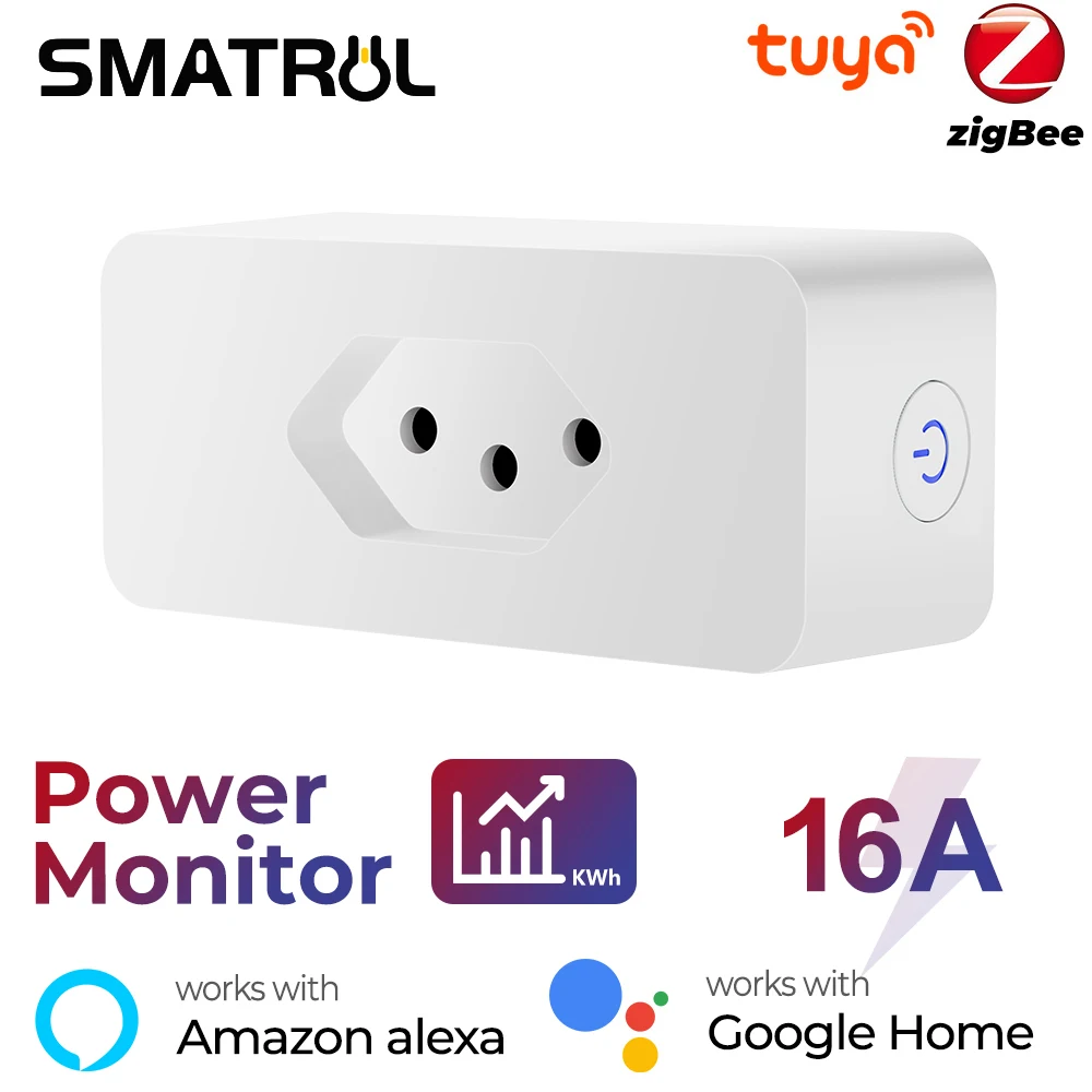 

Brazil Power Monitor 16A Tuya Smart Zigbee Socket Plug Wireless Outlet with Timer Adaptor Voice Works with Alexa Google Home