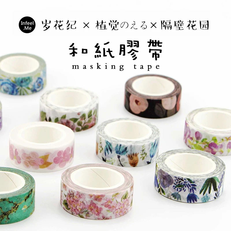 

15mm Tape Label Kawaii Washi Decor Decora Decorative Diy Masking Scrapbooking Tape Sticker Flowers 7m Adhesive Stationery Cute