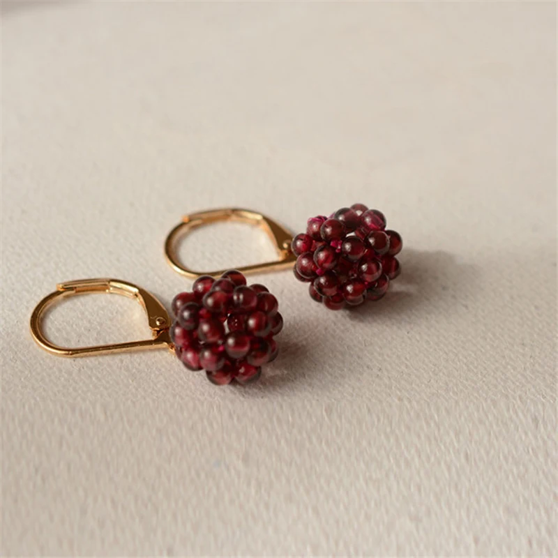 

14K Gold Filled 925 Sterling Silver Drop Earrings Round Red Natural Garnet Beaded Cluster January Birthstone Jewelry for Women