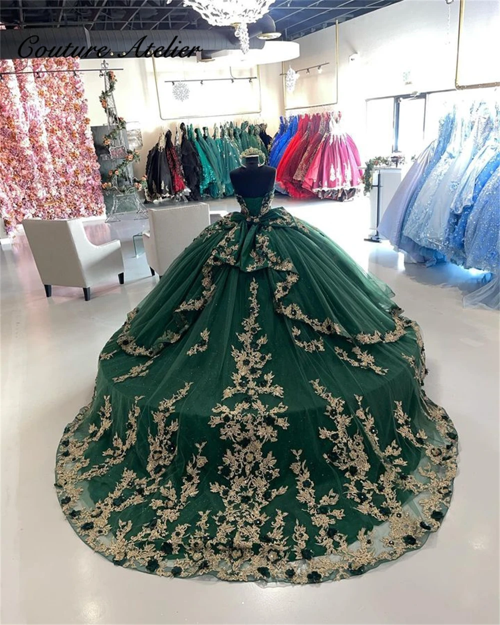 

Vintage Light Gold Appliques Green 3D Flowers Quinceanera Dresses Ball Gown Corset Princess Dress vestidos de quinceañera aqua