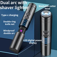 new rechargeable lighter with razor metal double arc compact portable personality creative lighters travel essential men gadgets