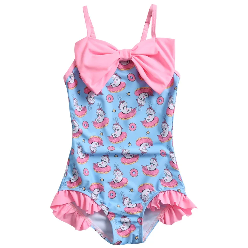 

0-6 Years Kids Girls Swimsuit One-piece Kid Swimwear With Bow Girl Swimming Suits Cartoon Children Swimwear Bathing Suit