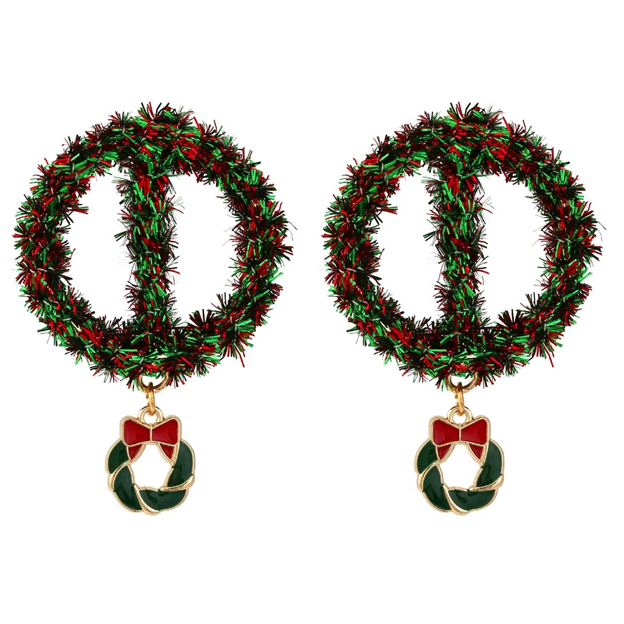 

Christmas Woman Earrings Personality Hand Woven Wreath Earrings for Woman