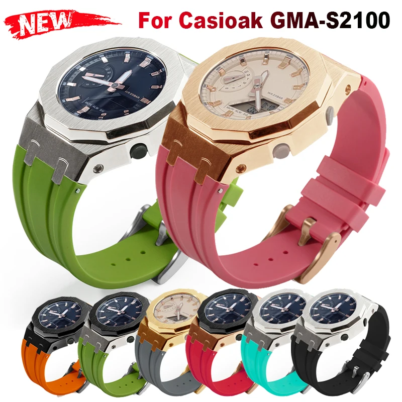 Enlarge for Casioak GMA-S2100 Mod Kit Watch Case with Screws Watch Band Stainless Steel Metal Bezel Rubber Strap For Casio Accessories