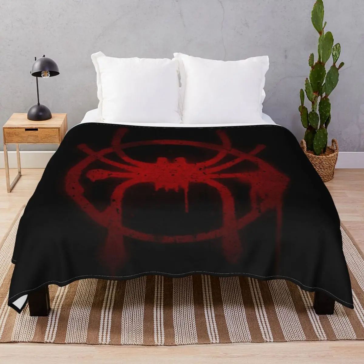 Miles Morales Spider Symbol Blanket Fleece Plush Print Lightweight Throw Blankets for Bed Home Couch Travel Cinema
