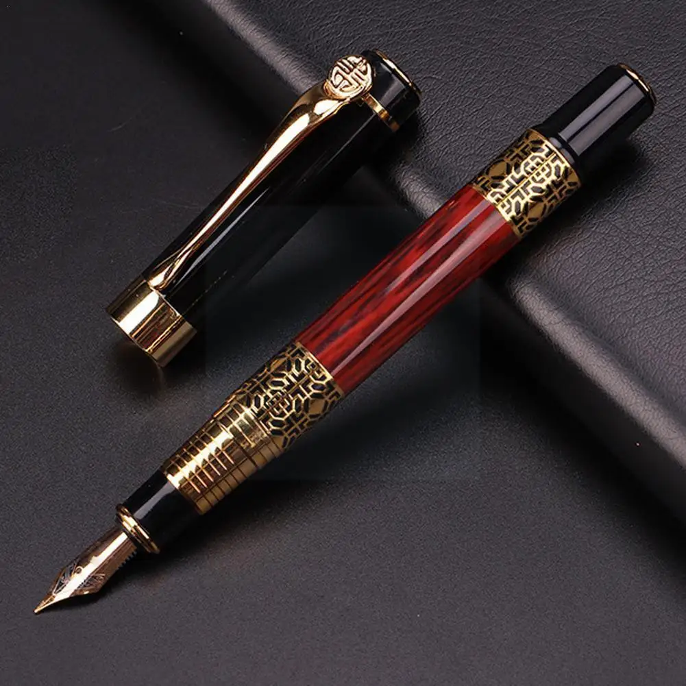 

High Quality 530 Golden Carving Mahogany Luxury Business Supplies Student Pen School Fountain Pen New Office Ink V4z3