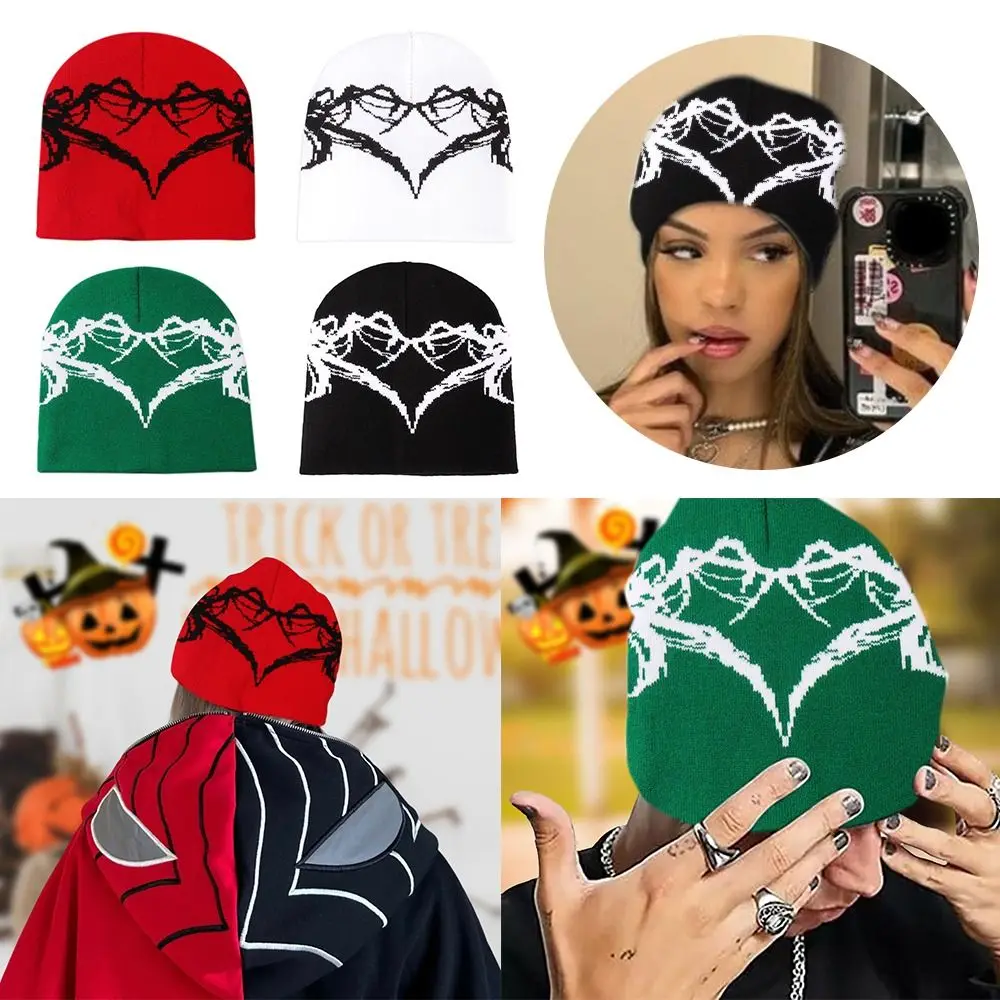 

Вязаная шапка-паук унисекс, с сердечками, жаккардовая шерстяная шапка, теплая зимняя шапка для мужчин