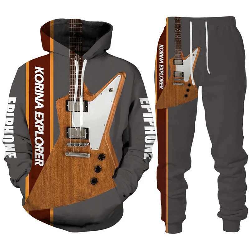 Новинка толстовка с 3D принтом для гитары в стиле рок-музыки/костюм мужской