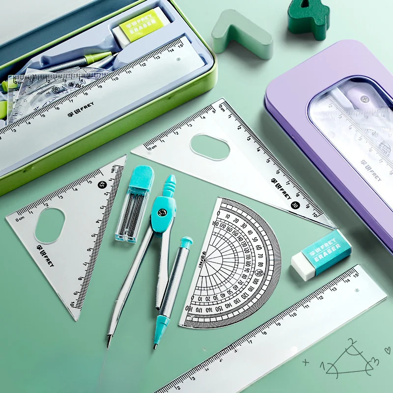 

7Pcs/Set Straight Ruler Combination for Students Geometry Maths Drawing Tool School Supplies Cute Math Drawing Measuring Tool