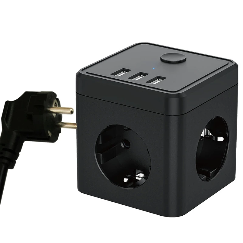 

67JB Portable EU Power Outlet Surge Protector 3 Outlets 3 USB Ports Compact Mini Socket with 1.6m/5.25ft Feet Extension Cord