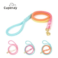 hand braided dog leash with metal swivel hook rainbow gradient color cotton pet leash comfort handle for puppy medium large dogs