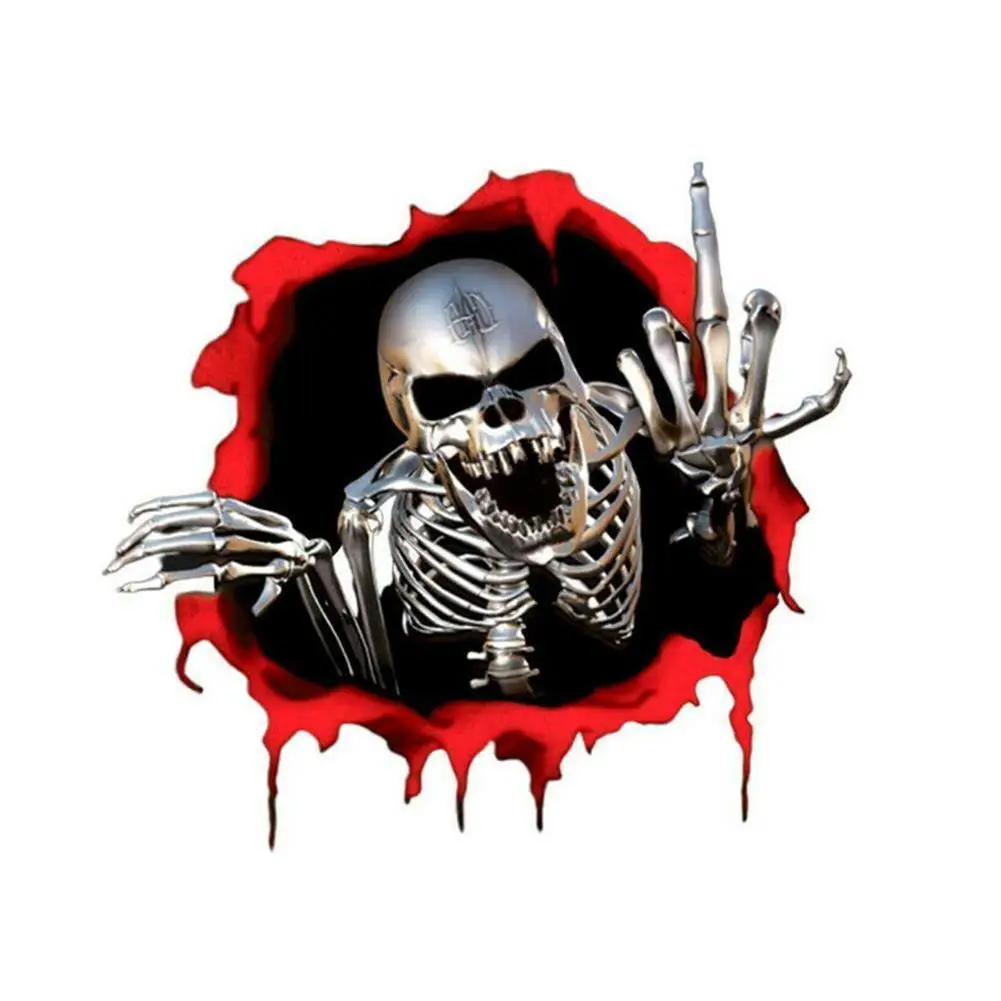 

Car Stickers Skeleton Skull In The Bullet Hole Reflective Stickers Terror Peeked Skeleton Auto Auto Personality Decals 15*14cm