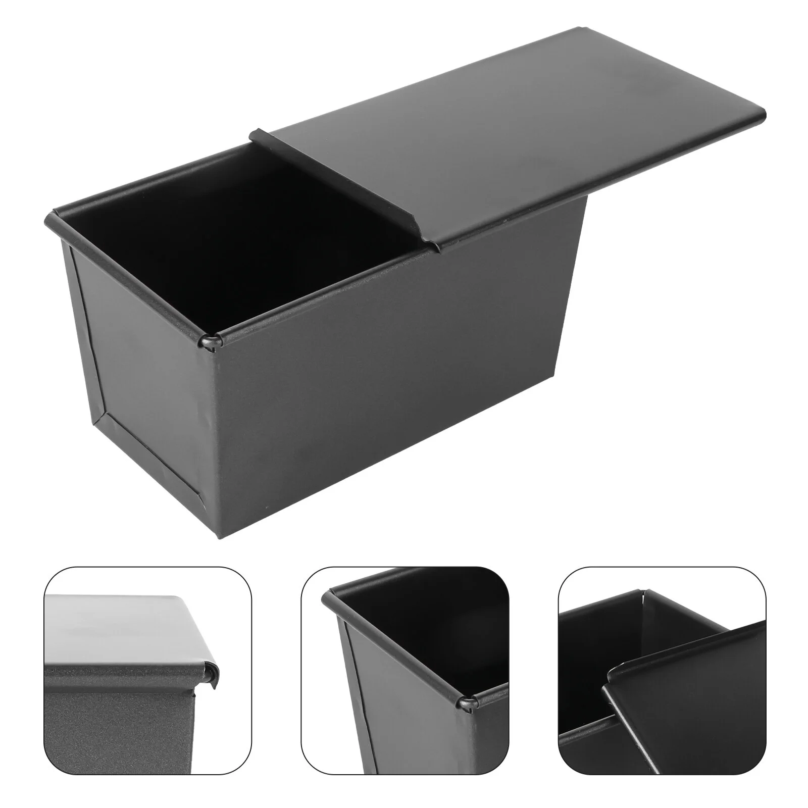 

Loaf Pan with Lid Nonstick Rectangular Loaf Pan Flat Box Cake Dessert Making Mould for Oven ( Black ) 250g
