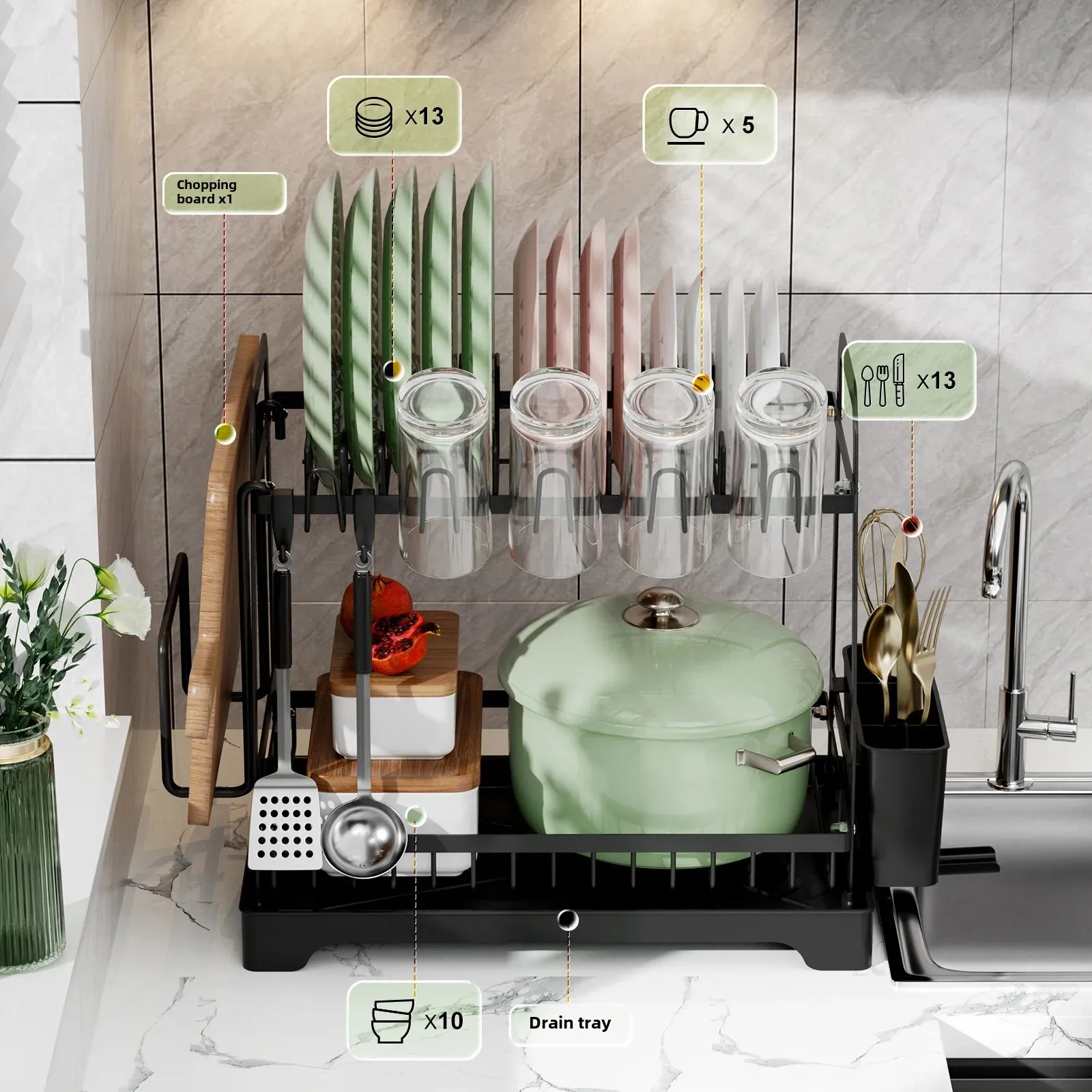 2-уровневая сушилка для посуды держатель столовых приборов из нержавеющей стали