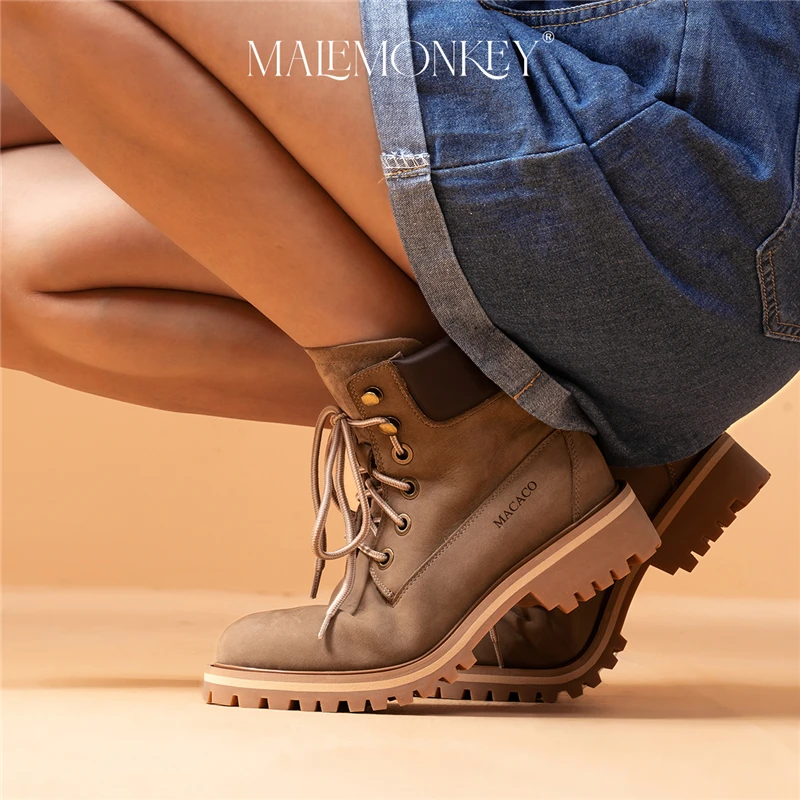 

MALEMONKEY Luxury Brand Cow Leather Platform Boots Women 2022 New Retro Non Slip Ankle Boots Female Shoes Botas Mujer Handmade