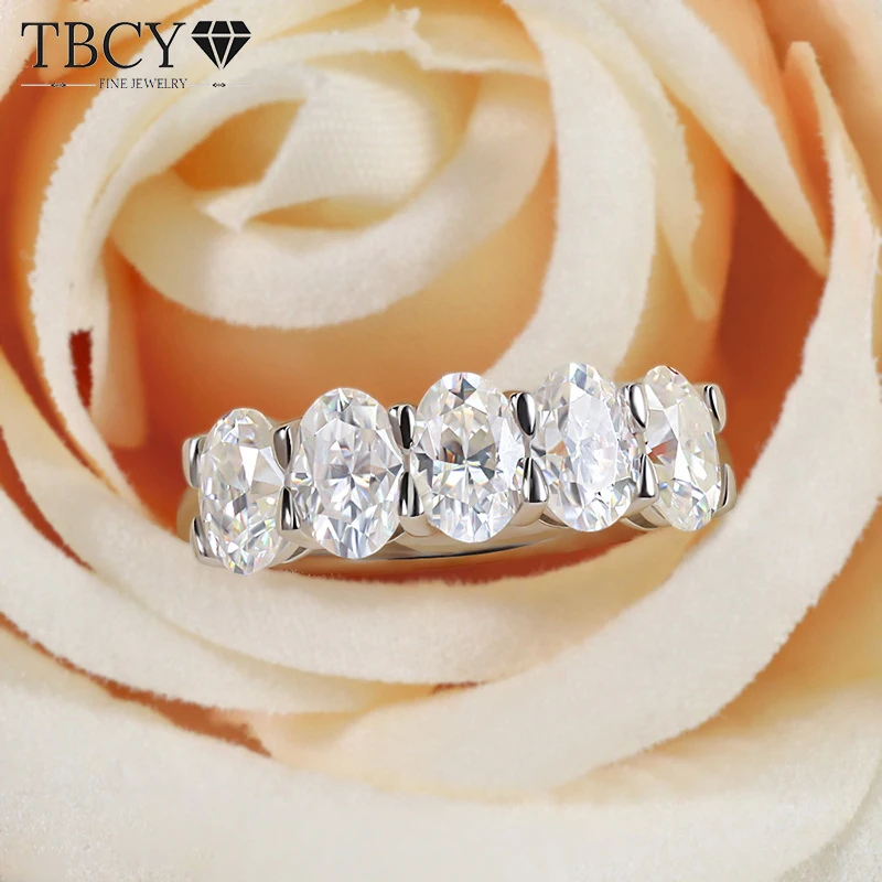 

TBCYD 4x6mm 2.5cttw D Color Moissanite Enternity Rings For Women GRA Certified 925 Sterling Silver Oval Cut Diamond Wedding Band