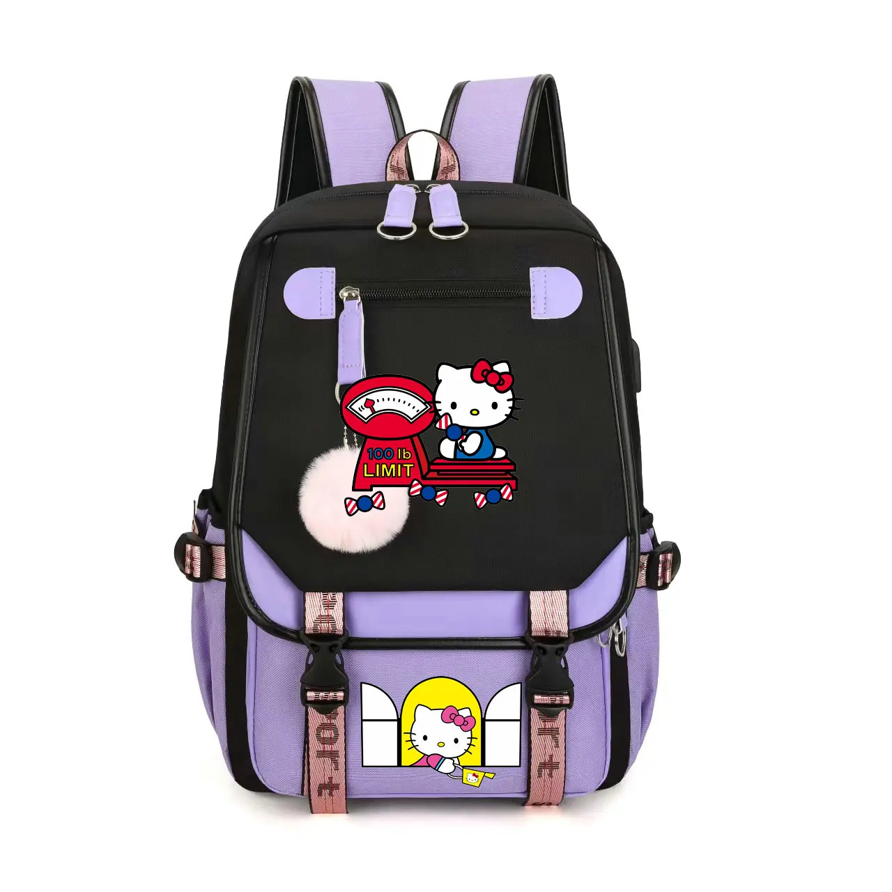 Милый школьный рюкзак Hellokitty для студентов Белый Легкий с мультяшным