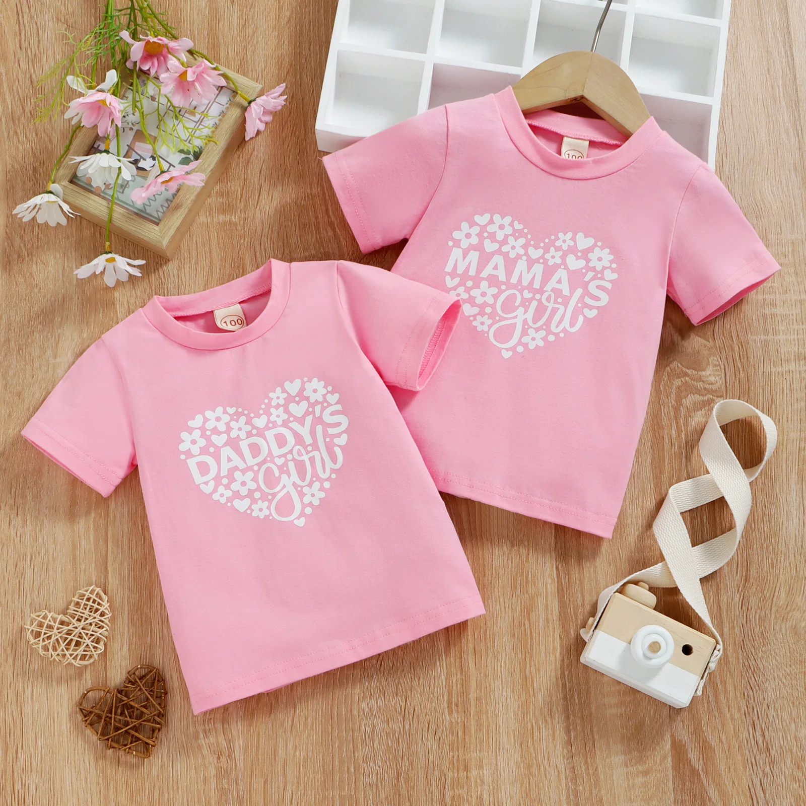 Summer Cute Girls Love Sisters Wear Parent-Child Breathable Short-Sleeved Cotton Sweatshirt T-Shirt Infant Girl Clothing18-24M
