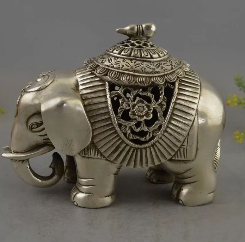 Старый Тибет серебряный дворец династии бронзовая статуя слона курильница