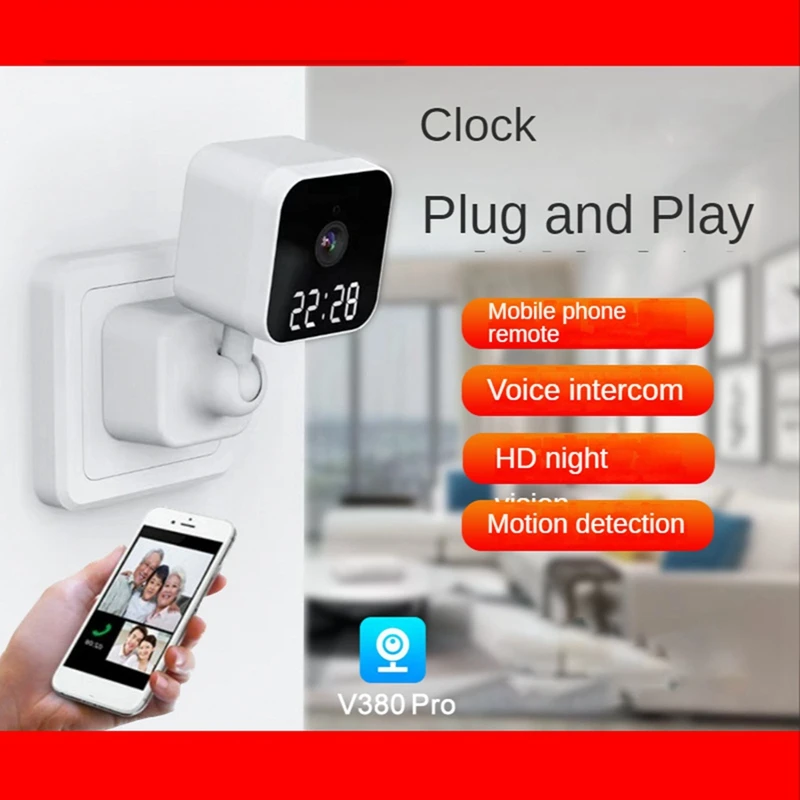 

V380 Pro 1MP Wifi Clock Surveillance Camera Home Indoor Wiring Free Plug Card Machine Wireless Wifi Clock Camera