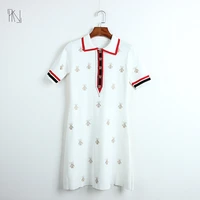 embroidered polo collar short sleeved knitted dress 2022 summer new lapel collar colour blocking loose medium length dress women