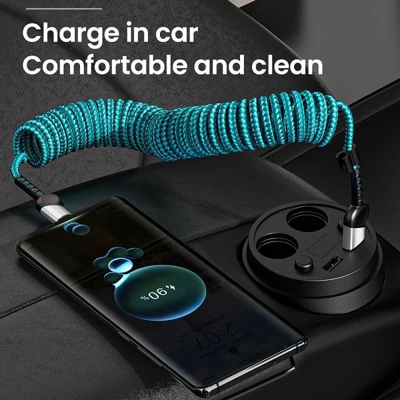 Выдвижной Автомобильный Кабель USB Type-C 2 А для Xiaomi Samsung S10 9 OnePlus быстрая зарядка 4 0