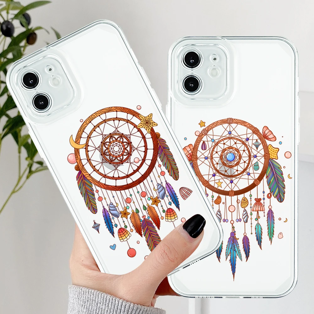

Indian Magical Sun Moon Phone Case for iPhone 11 12 13 Pro Max Mini X XR XS 7 8 Plus SE22 Mandala Dream Catcher Soft Clear Cover