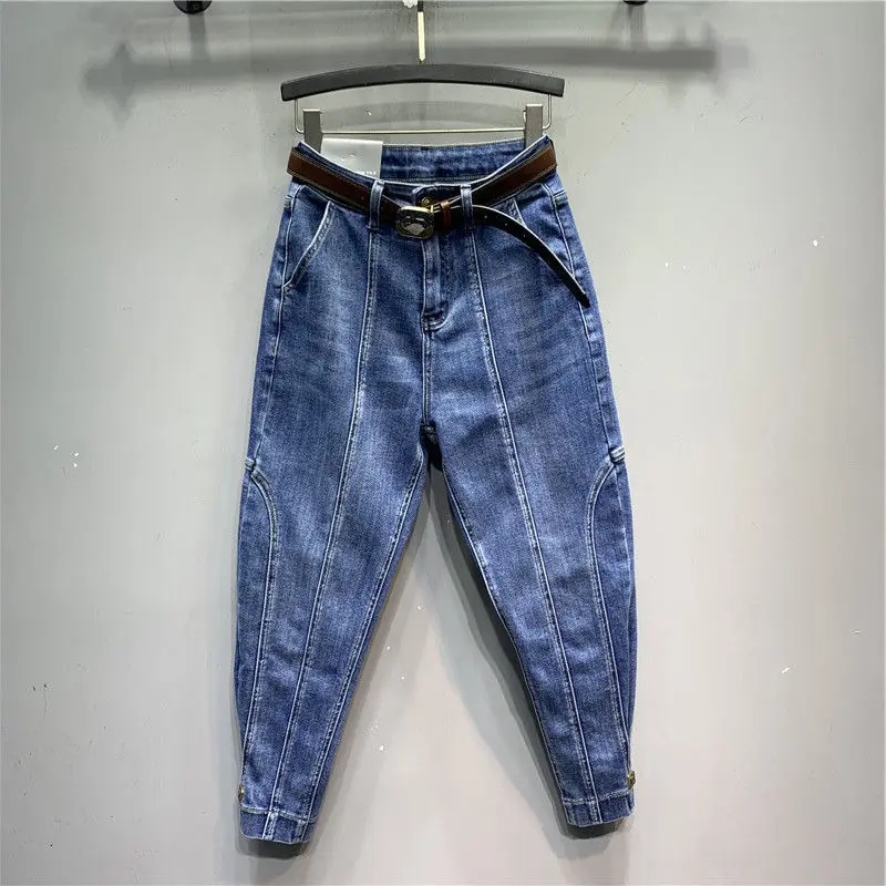 

2022 Woman Fashion High-waist Elastic Jeans Female Loose Pencil Pants Ladies Stretch Pants Casual Trousers Jeans Oversize G13
