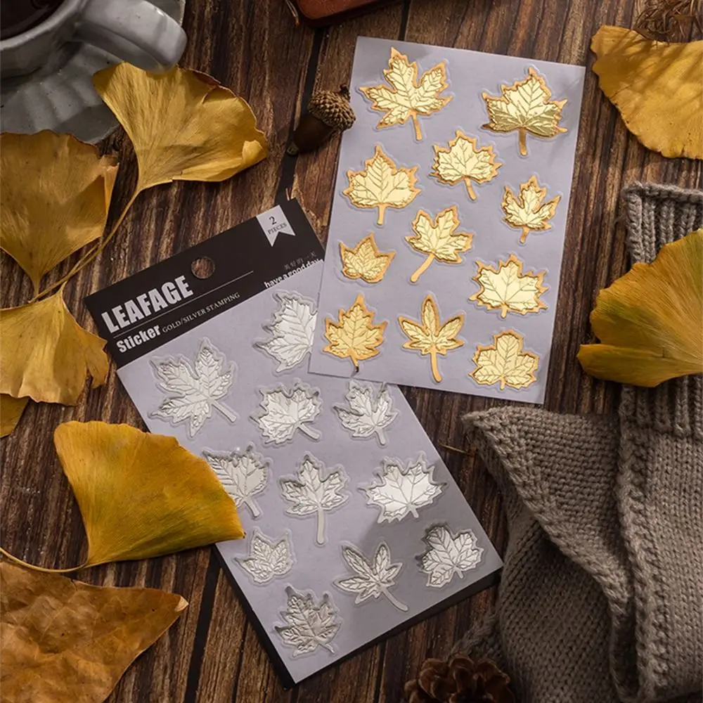 

2 pcs/lot Gold foil leaf Stickers Stick Labels Decorative Diary Album Scrapbooking material junk journal supplies