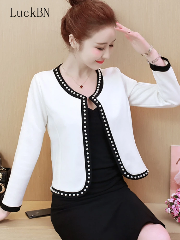 

spring Autumn Long Sleeve Korean Style Fashion Blazer Women's Jacket Short Beaded Blazer Slim Fit Formal Office Ladies Top 2022