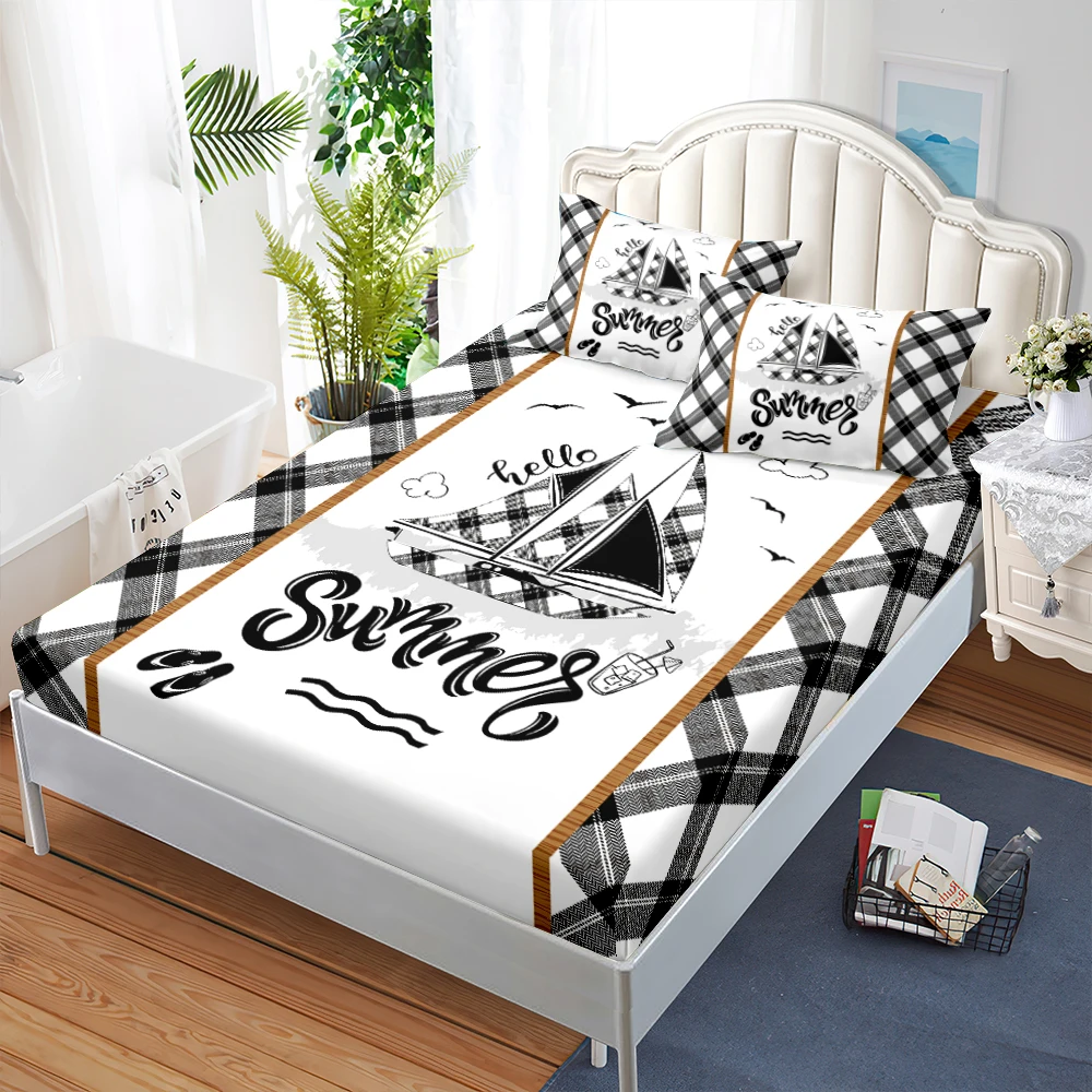 

Nautical Bed Sheet Set Retro Ocean Theme Bedding Set Vintage Compass Anchor Pattern Fitted Sheet Sea Marine Adventure Bed Cover